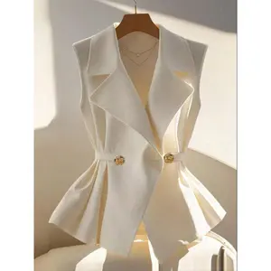 Women's solid color waistband vest sports jacket, elegant and fashionable casual and fashionable stand up collar sleeveless jacket, suitable for daily outdoor wear, work and office women's clothing, solid color vestRAIMENTRY