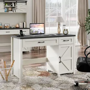 Vabches Farmhouse 47" Executive Desk, Computer Desk with Drawers and Storage Cabinet, Workstation Computer Desk for Home Office, Study