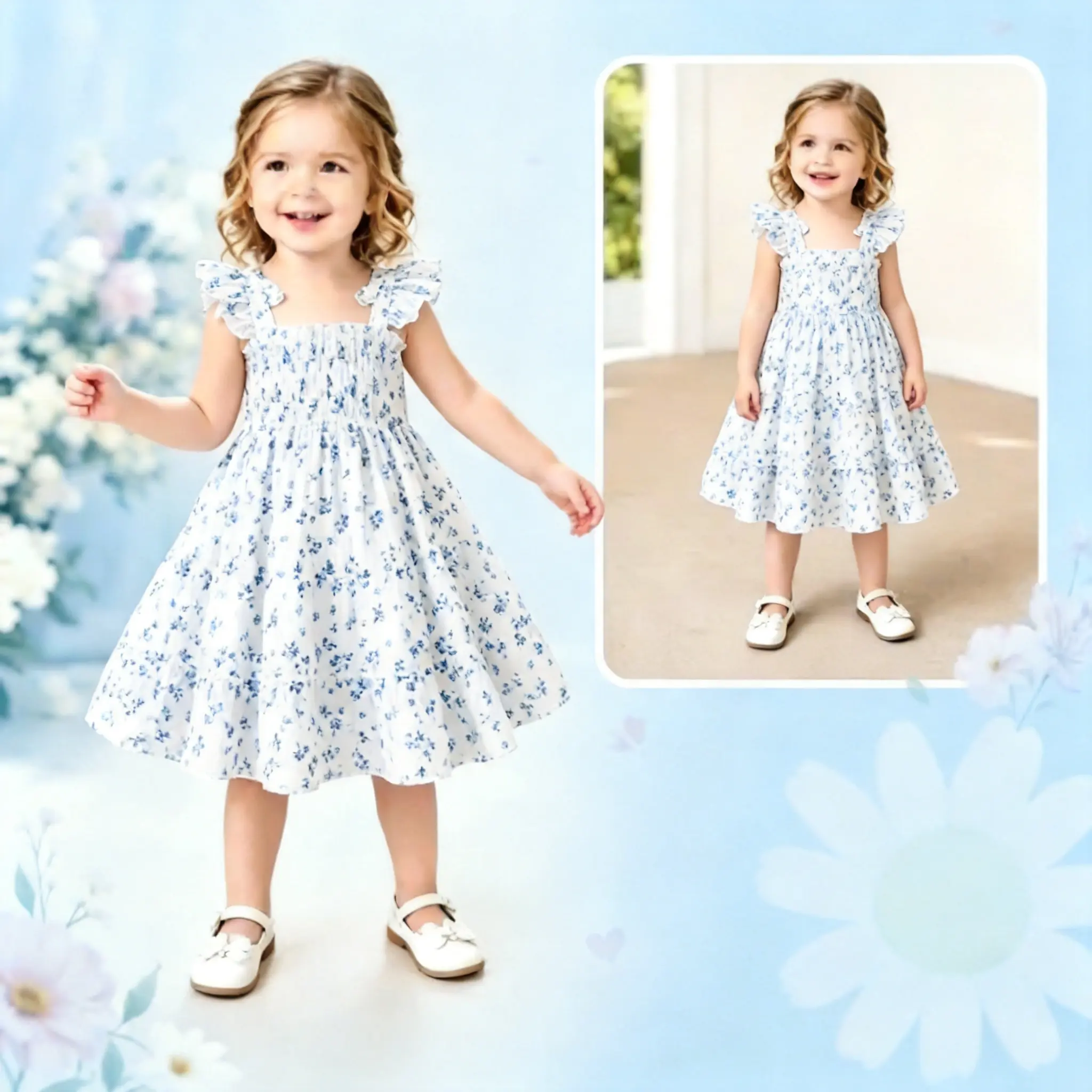SummerVibe Baby Girl Rainbow Princess Sleeveless Girly Butterfly Sundress - Toddler Kids Casual Baby Girl Clothing