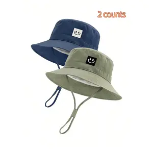 SHUJUAN 2-Pack Sun Hat Smiley Face Toddler Boy Girl Fisherman Cap Upf 50+, Summer UV Protection Hat, Cute Cartoon Style, Sun Bucket Hat