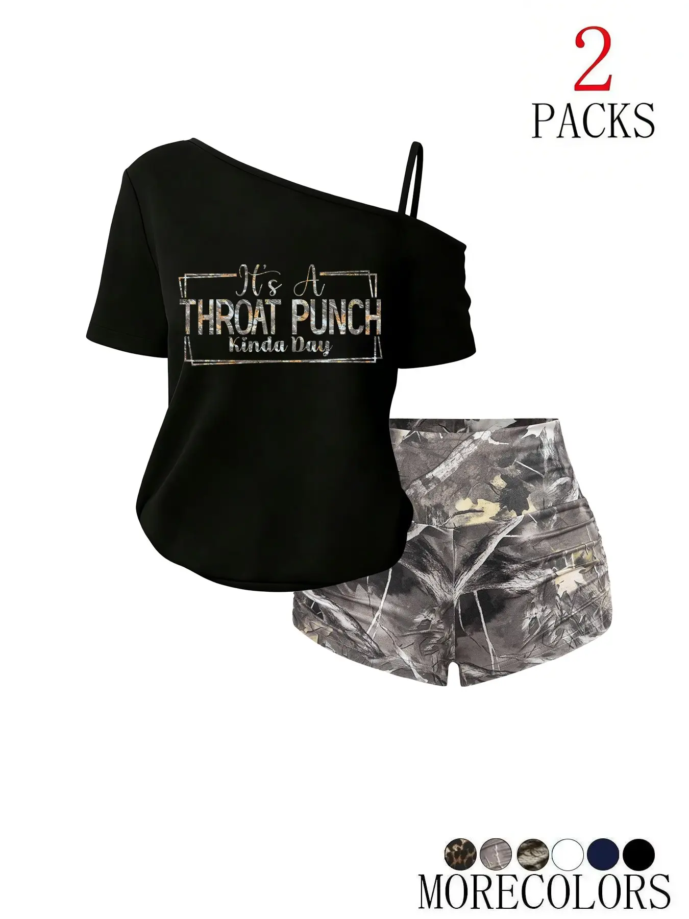Women's Two-Piece Camo Shorts Set, High-Waisted Slimming Design, Loose Fit Baggy Casual Style, Perfect for Spring Summer Fall