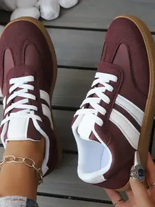 Women's Colorblock German Training Shoes, Vintage Casual Style, All-Season Versatile Outdoor Wear, Easy Match Daily