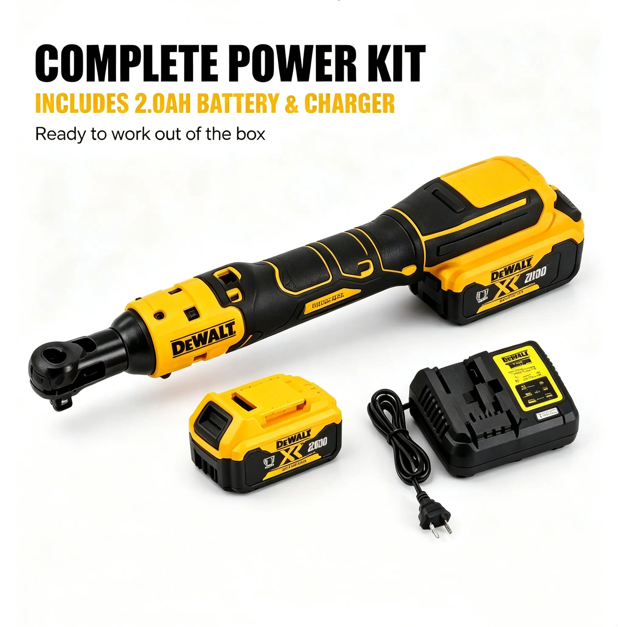 DEWALT DCF512 20V MAX Rechargeable Brushless Wrench, 1/2-Inch Cordless Right Angle Ratchet, Variable Speed Trigger, LED Light for Auto Repairers, Automotive Bolting, Construction Assembly (Charger Included), Cordless Power Tools