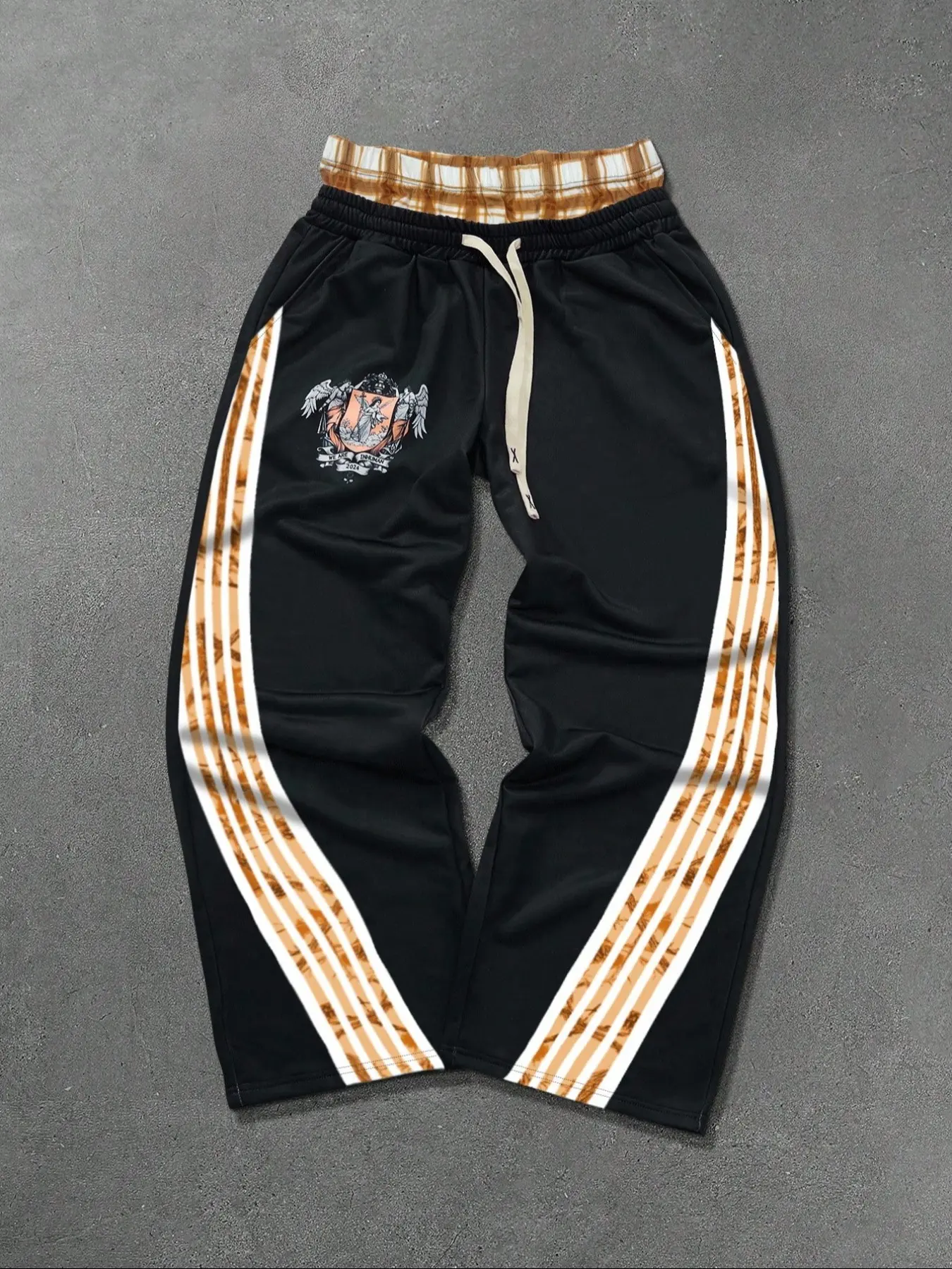 Hypemode Men’s Pants with Striped Print at Waist, Comfortable Drawstring Design for Casual Wear, Stylish Sportswear for Men, Breathable Pants