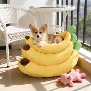 Banana Bed Semi Closed Washable with Zipper Banana Shape Pet Bed Corgi