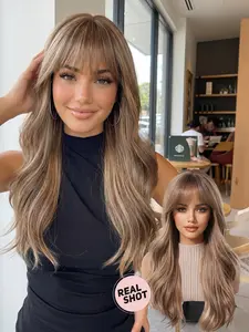 22-Inch Curly Wig with Bangs, Medium Length, Natural and Smooth, Perfect for Daily Wear and Dates, Elegant and Cute Style