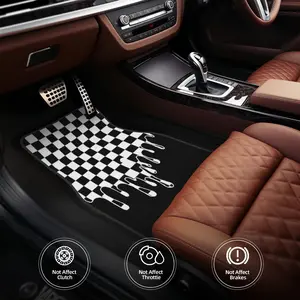 4pcs Checkerboard Pattern Car Floor Mats, Easy Clean, Car Interior Accessory, Front & Rear Seats Floor Mats, Protection Mats, Car Accessories, Jeep Accessories, Cybertruck, universal fit floor mats, Floor Mats For Car, Automotive Floor Mats
