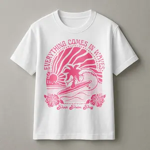 Youth Pink Palm Puff T-shirt, Everything Comes in Waves Oversized T-shirt, Unisex T-shirt, Gift For Fans, Gift for Kids
