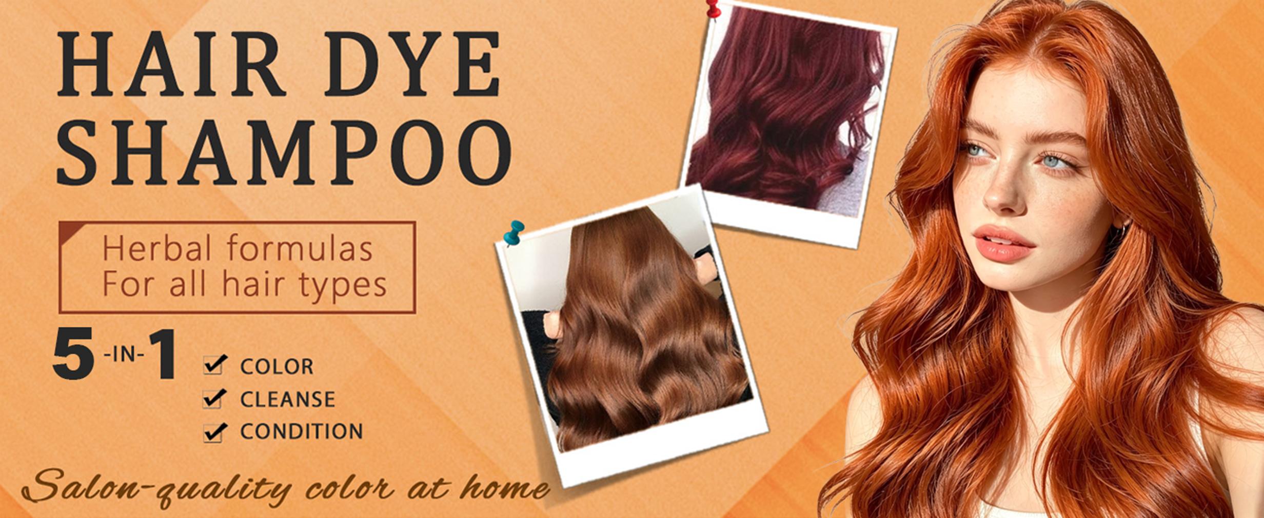Orange Hair Dye Shampoo 5-in-1 for Gray Hair, Herbal Ingredients Natural Color Shampoo Hair Dye for Women Men, Long Lasting Brown Hair Dye Colors in Minutes, Champu Para Canas Gentle DIY Home Salon, 500ml