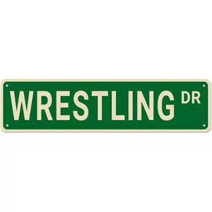 Vintage Wrestling Street Sign - 16x4 Inch Retro Metal Wall Decor with Green Background & White Lettering, Durable for Man Cave Home Kitchen Decor, Wrestling Fan Gift, No Electricity Needed, Wrestling Decor