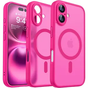 for iPhone 16 Case, Upgraded [Full Camera Protection] [Compatible with Magsafe] [Translucent Matte] Shockproof Protective Phone Case for iPhone 16 - Hot Pink