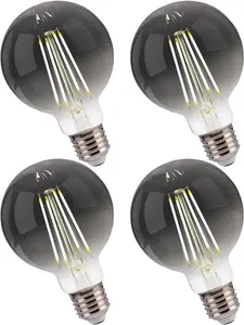 Jaspertronics™ G25 Dimmable Globe LED Edison Bulbs - 5000K Daylight, Smoky Grey Glass, 4W (40W Equivalent), 300LM, E26 Base, CRI80, Energy-Efficient Decorative Lighting for Home & Commercial Use - 4 Pack