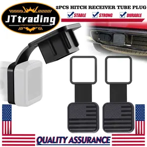 2PCS Trailer Hitch Cover Black American Flag Pattern Tow Tube Plug Cap Rubber for 2 Inch Hitch Receivers Tube Durable & Stable Car Exterior Accessories Fits Most Vehicles