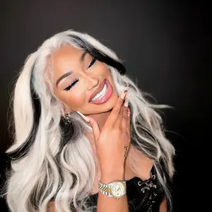 White and Black Lace Front Wig, 13×4 HD Lace Synthetic Body Wave Wigs for Women, Perfect Costume Wig, 26 Inch Pre-Plucked Wigs for Daily & Party & School Use,Perfect Gift for Christmas.