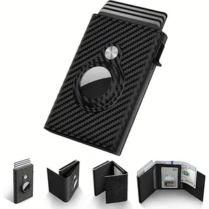 Card Holder Wallet for Men - Pop Up Case, Cash Slot, and Credit Card Slot - Slim, Minimalist Leather Wallet with ID Window (Carbon Fiber) Luxury