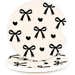 Ceramic Car Coasters – Absorbent Car Cup Holder Coaster Set for Women, Cute Aesthetic Car Accessories for Girls, 2 Pack (White)