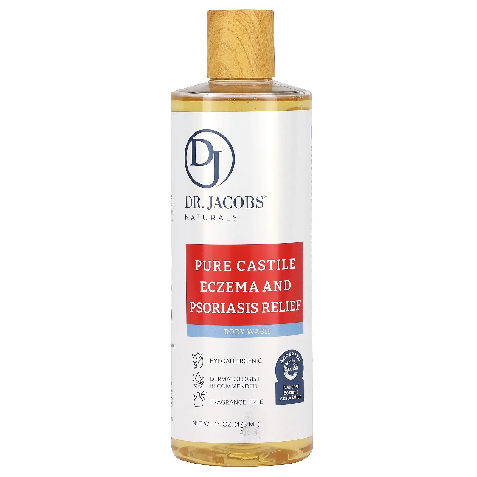 Dr. Jacobs Naturals Pure Castile Eczema and Psoriasis Relief, Body Wash, Fragrance Free, 16 oz (473 ml)