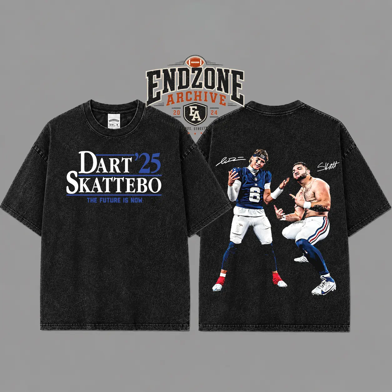 [Hokies Store] Cam Skattebo & Jaxson Dart For Giants Nation Heavyweight Acid Washed Cotton Hoodie T-Shirt, Giants Nation Shirt, Big Blue Graphic Football Shirt, Game Day Outfits