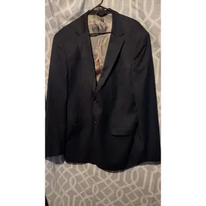 Men Navy Pinstripe Suit 44Lx36