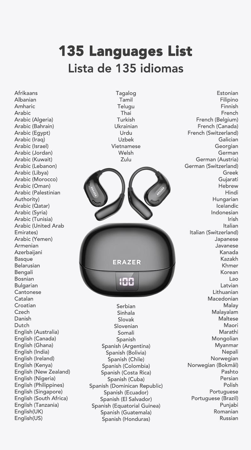 ERAZER XT66Pro OWS Translation Wireless Bluetooth Earphones Support 135 Languages Real Time Bluetooth Translation Earbuds HIFI Sound Quality Light-Weight Headphones Built-in Microphone Support Phone Calls Music AI Chat ERAZER XT66Pro OWS Translation Wireless Bluetooth Earphones Support 135 Languages Real Time Bluetooth Translation Earbuds HIFI Sound Quality Light-Weight Headphones Built-in Microphone Support Phone Calls Music AI Chat