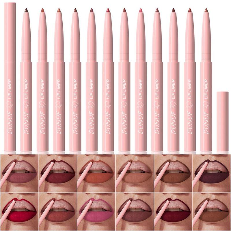 Waterproof Lip Liner Set, 12pcs/set Matte Lip Liner Kit, Easy-Coloring Lip Liner Pencils Suitable for All Occasion, Makeup Products for Girls and Women, Tinted Lip Liner