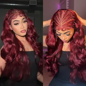 lumi hair Burgundy Red 99J body wave straight braid wig 30 inches 13*6 lace hair net synthetic wig Fashion women's wig cute and sexy wig