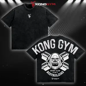 [KONG GYM] KONGGYM Ferocious Gorilla Bodybuilder Oversized Washed T-Shirt Men Workout Fitness Shirt, Gym Apparel, Workout Wear, Training Men's Top, Aesthetic Shirt, Discipline, Strength, Focus