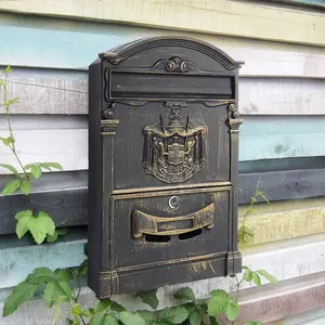Vintage Style Outdoor Aluminum Mailbox with Lock, Copper Surface, Easy Wall Mounting, Suitable for Villas and Apartments