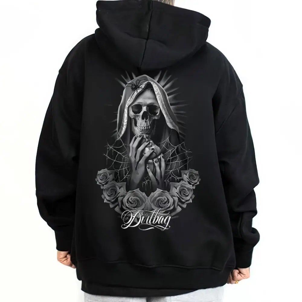 Unisex Day of the Dead Graphic Hoodie, Loose Fit Chicano Style Cotton-Blend Sweatshirt for Casual Streetwear, All Seasons