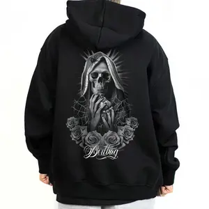Unisex Day of the Dead Graphic Hoodie, Loose Fit Chicano Style Cotton-Blend Sweatshirt for Casual Streetwear, All Seasons