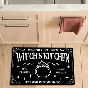 Premium Flannel Halloween Witch Non-Slip Area Rug (1pc, 0.43in Thick) - "Evil Delicious Witch's Kitchen" Letter Design, Living Room/Bedroom Decor, Machine-Washable, Fade-Resistant, Ultra-Comfortable, Multiple, Decorative Rug Doormats, Distinctive Design D