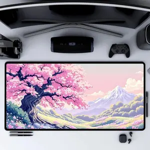Cherry Blossom Tree Mouse Pad Pink Anime Landscape Desk Mat Kawaii Spring Sakura Gaming Mousepad for Cozy Setup