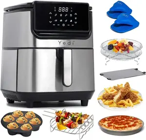 Yedi Evolution Air Fryer, 6.8 Quart, Stainless Steel, Ceramic Cooking Basket, with Deluxe Accessory Kit and Recipe Book small appliances