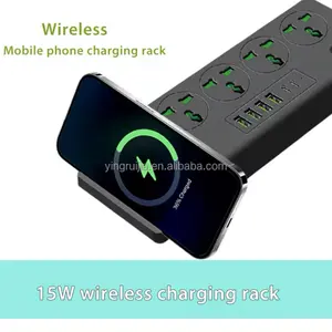 Compact Multi-USB Surge Protector with 4 Sockets 4 USB Ports 2 Type C Ports 3000W Power 15W Wireless Charging Rack Safety Socket