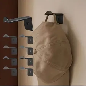 2.8 Inch Hat Hooks for Wall - (8 Pack) Cowboy Hat Rack, Cap Holder, Organizer For Baseball Caps, Western Room Decor - Black
