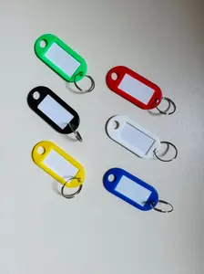6 Piece Plastic Keychain Tags ID Name Labels with Open Ring, Luggage Tag Keychains, Casual Style, Random Print, No Choking Hazard