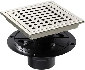 Bronstarz 6 inch Square Shower Floor Drain with Flange Quadrato Pattern Grate Removable