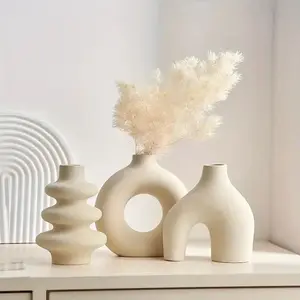 3 Piece Bohemian Style Ceramic Vases, Unique Shape Decorative Vases, Modern Home Décor, Dried Flowers Vase, Fireplace, Dining Table