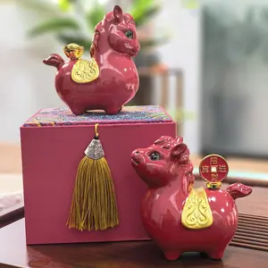 2026 Year of the Horse Glazed Ceramic Lucky Bag Ornament, Cute Little Horse Home Decor, Office Desktop Decoration Gift, Home Decor Ornaments