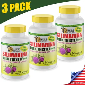 Sunshine Naturals 3 PACK Milk Thistle Silimarina 120 Capsules Made in the USA for Natural Healthcare