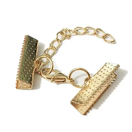 10 Set Ribbon Clamp Crimp Ends Beads Flat Cover With Lobster Claw Swivel Clasps Extension Chain Jump Rings Cords End Caps String Leather Clip Foldover Necklace Bracelet Connectors (KC Gold Crimp 20mm) 10 Set Ribbon Clamp Crimp Ends Beads Flat Cover With Lobster Claw Swivel Clasps Extension Chain Jump Rings Cords End Caps String Leather Clip Foldover Necklace Bracelet Connectors (KC Gold Crimp 20mm)