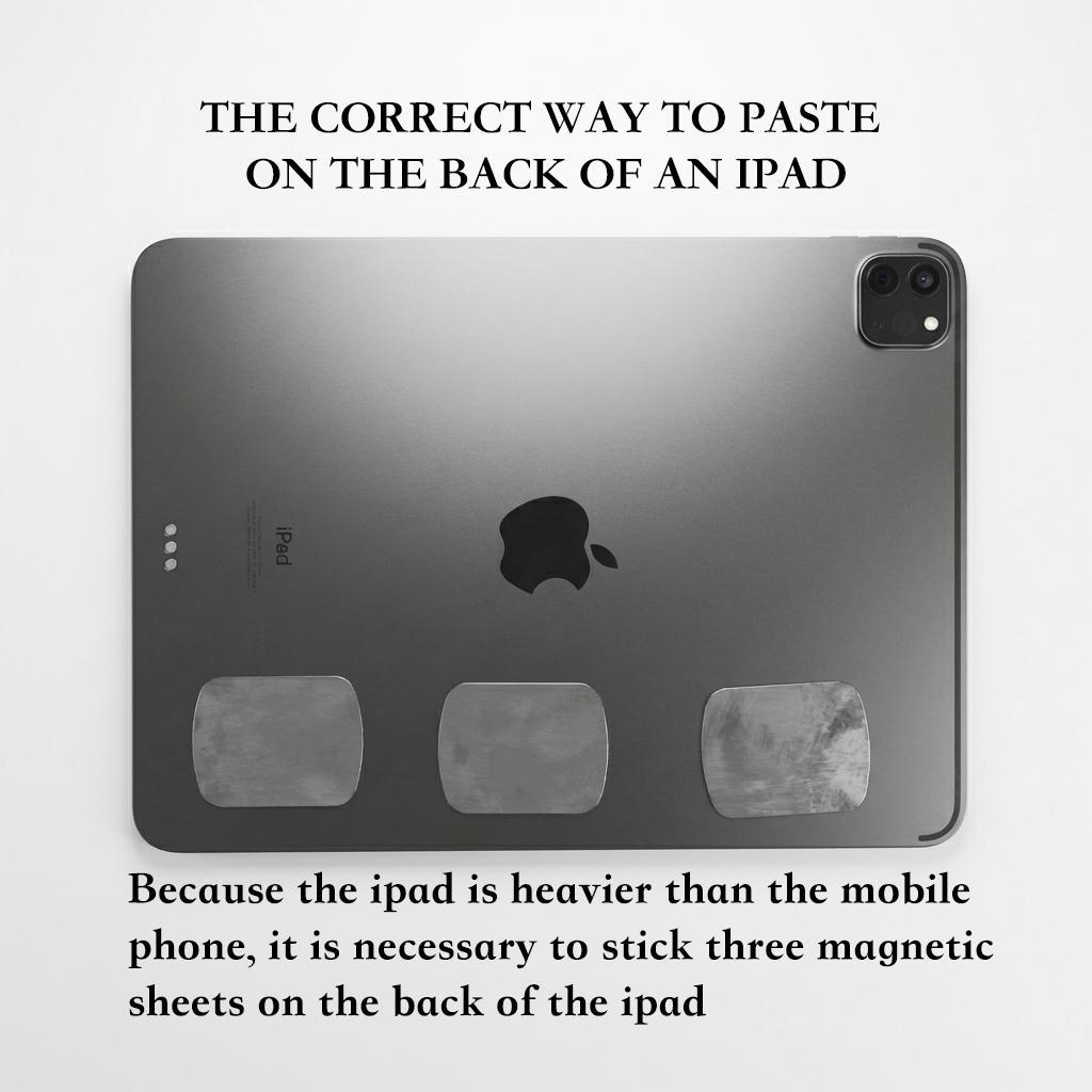 Correct metal plate placement for using magnetic holders with a tablet