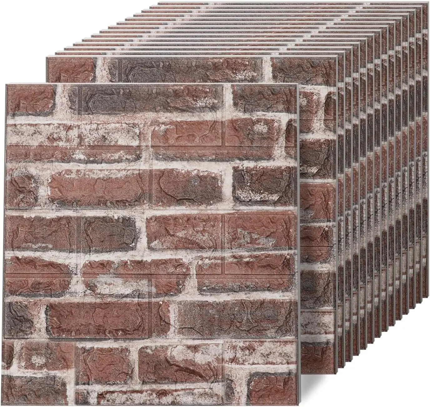 10-Pack Rectangular Red Brick XPE Synthetic Faux Stone Panels, 0.27 in (7mm) Thick, 15 in x 13.7 in - Child-Safe, DIY Cutting, Indoor Use, Easy Cleaning, Non-Toxic, DIY Wall Covering for Dirty Wall Repairs