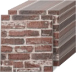 Wall Panels Peel and Stick in Red White Stone, 10 count XPE  Stone  Wallpaper, Faux Brick Wall Panels for Bedroom, Stairs, Kitchen