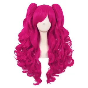 28 inch/70 cm Lolita long curly 2 drying clip on cosplay wig (hot pink)