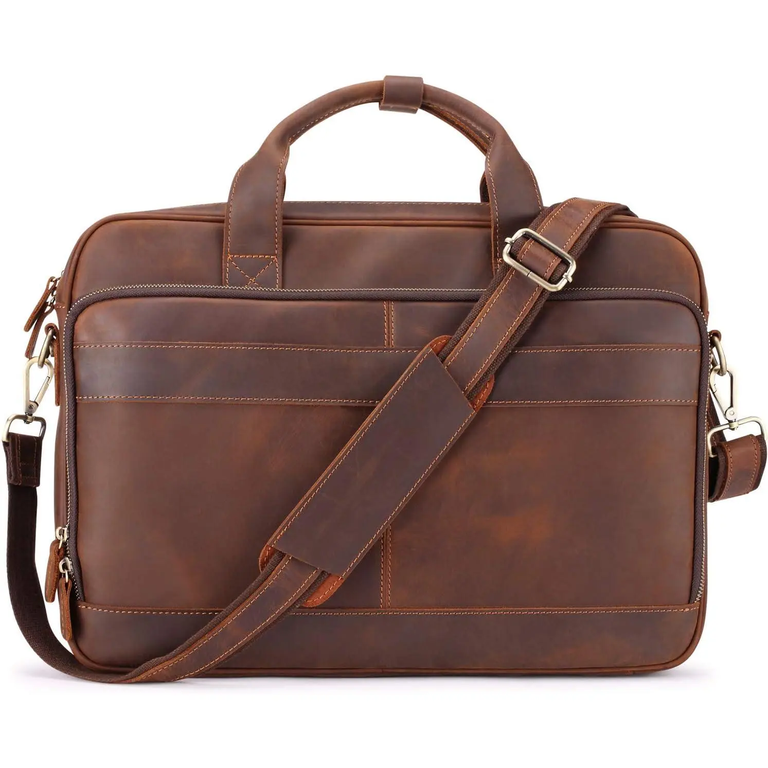 Full Grain Leather Briefcase for Men, Business Messenger Bag Laptop Bag Attache Case, Fits 15.6 Inch Laptop