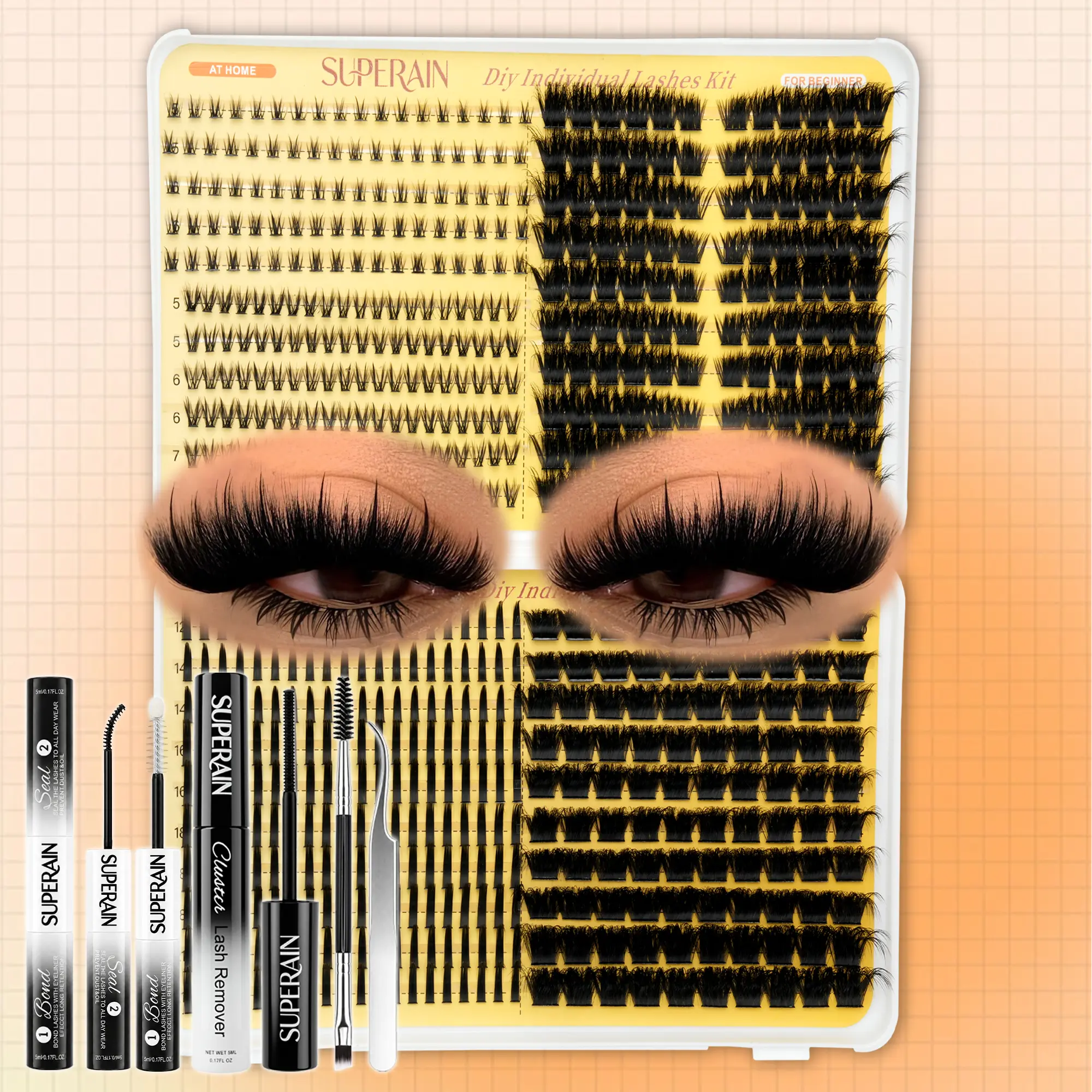 Superain 630PCS Lash Cluster Kit 5-21mm Upper & Lower Lashes Mixed Styles with Tools Included for DIY Lash Extensions