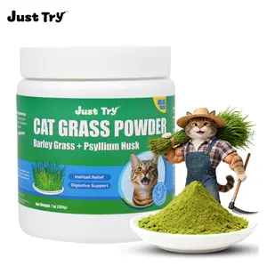 Just Try 7OZ Cat Grass Powder Hairball Control & Digestive Health Cat Supplements For Indoor Cats Healthy Cat Treats