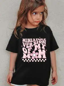 Toddler Girl's Graphic Round Neck Letter Print Tee, Casual Fashion Drop Shoulder Half Sleeve T-shirt for Daily Outdoor Wear, Kids Clothing for Summer, Cute Clothes, Children Tops, Funny Graphic Tee, Graphic Tshirts, Cute Basic Tee, Cool Graphic Tee