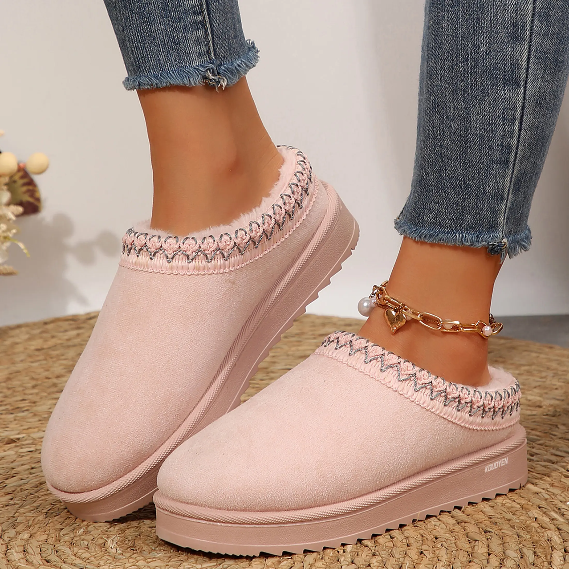 Women's Cotton Slippers Platform Slip-On Boots Short Ankle Boot Fleece Lined Mini Snow Boots House Indoor Outdoor Shoes Footwear Flatform